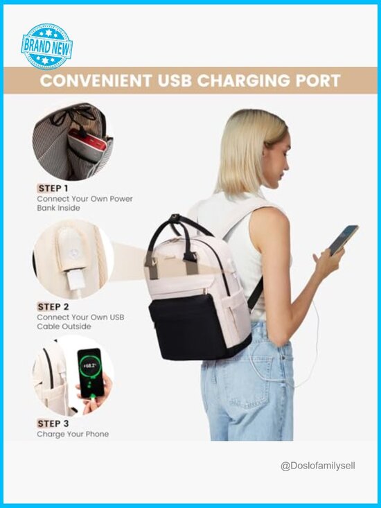 Stylish Mini Backpack Waterproof USB Port Daypack Travel College School Purse